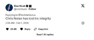 马斯克批评诺兰新品选择黑人饰演古希腊神话美女，引发舆论争议